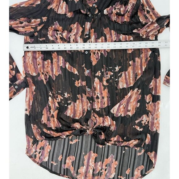 Caffe Marrakesh Black Striped Chiffon Button Tie Front Blouse Size M Preppy - Picture 11 of 11